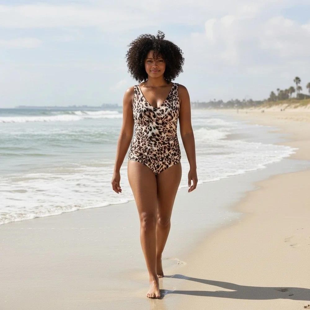 Artesands Women's Plus 16 Leopard Swim Suit Multi Fit Cup Adjustable Straps NWOT